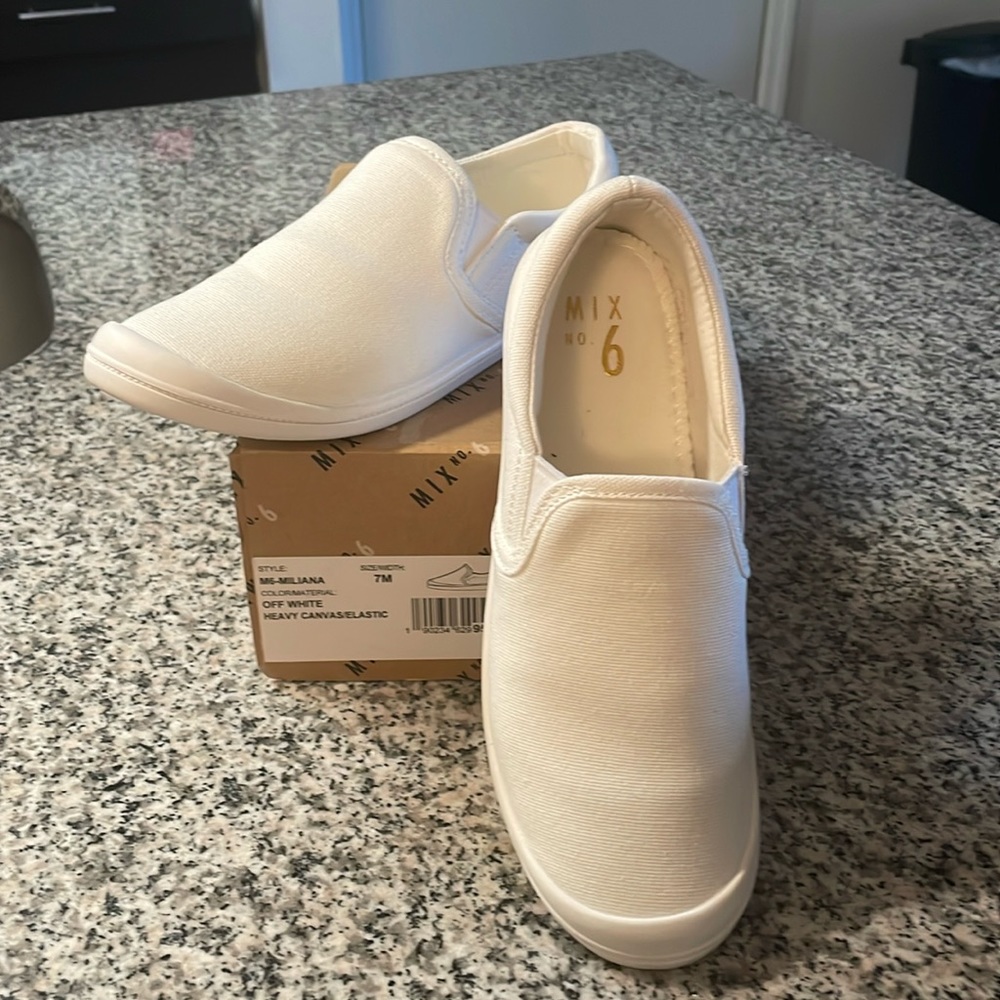 White canvas slip on sneaker